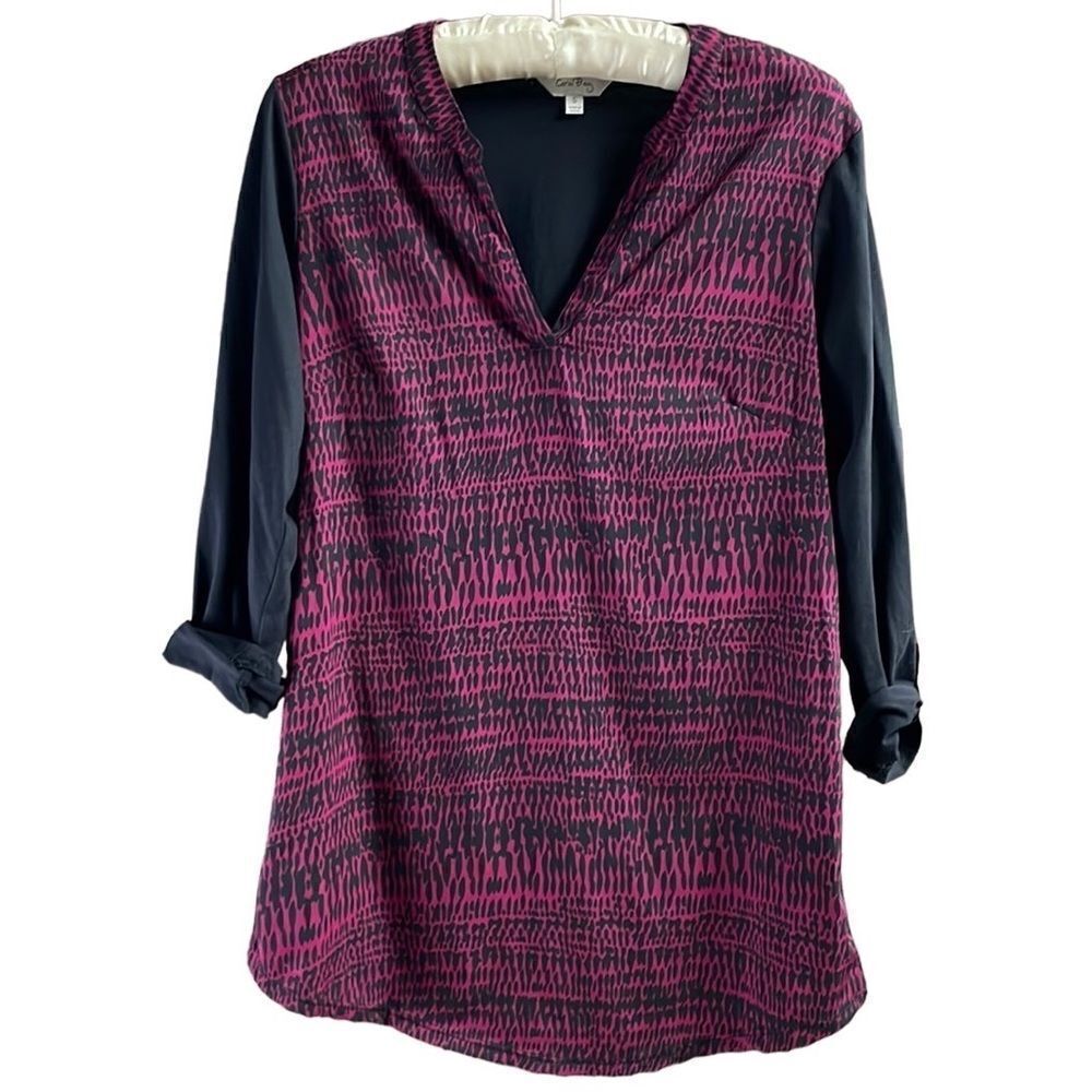 Coral Bay Ladies Vneck Pullover Blouse Top, Suze Small, Dark Red and Black
